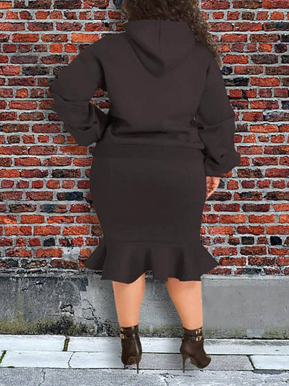 Hoodie Sweater Flounce Skirt Set Army Green / 5XL