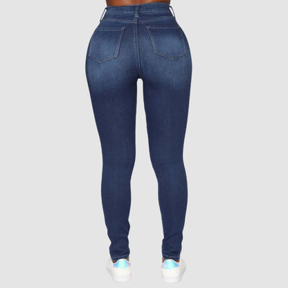 Ripped Design High Elasticity Jeans Dark Blue / L