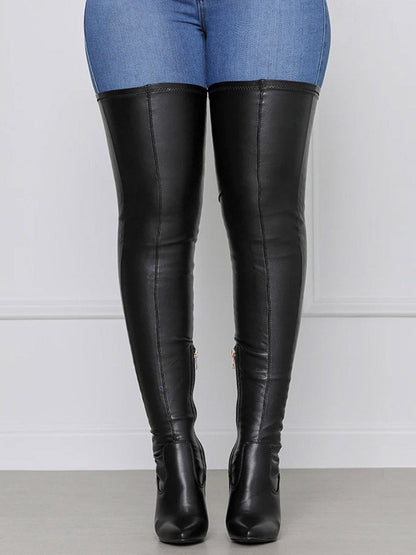 PU Leather Flat Over Knee Boots Chunky Heel / 9/9.5
