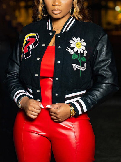 Embroidery Baseball Jacket Black / S