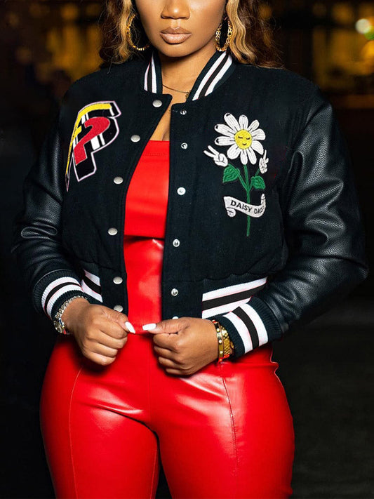 Embroidery Baseball Jacket Black / S