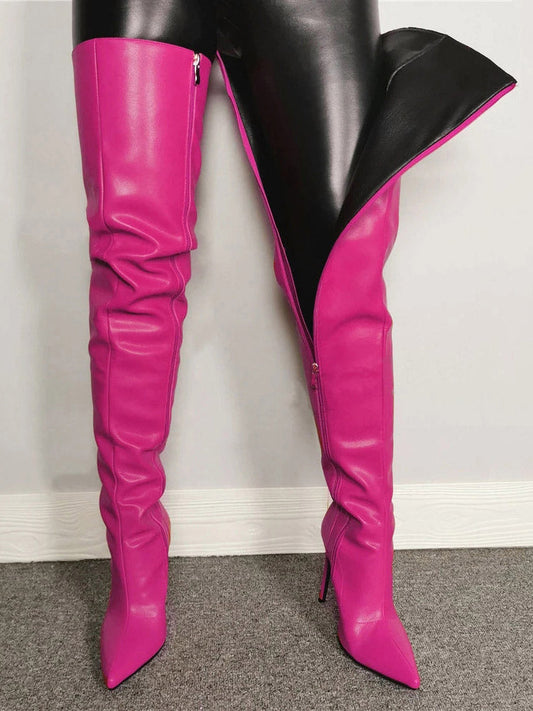 Full Zip Over The Knee Leather Boots Rose / 5/5.5