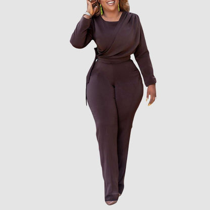 Solid Color Tie-up Wide Leg Jumpsuit Red / L