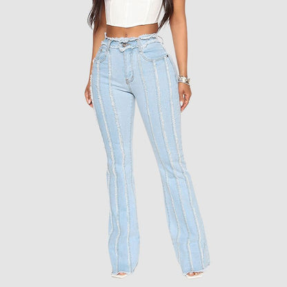 Stripe Design Washed Jeans Dark Blue / L