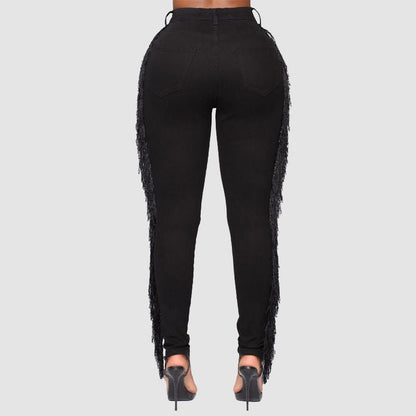 Tassel Ripped Washed Jeans Black / L
