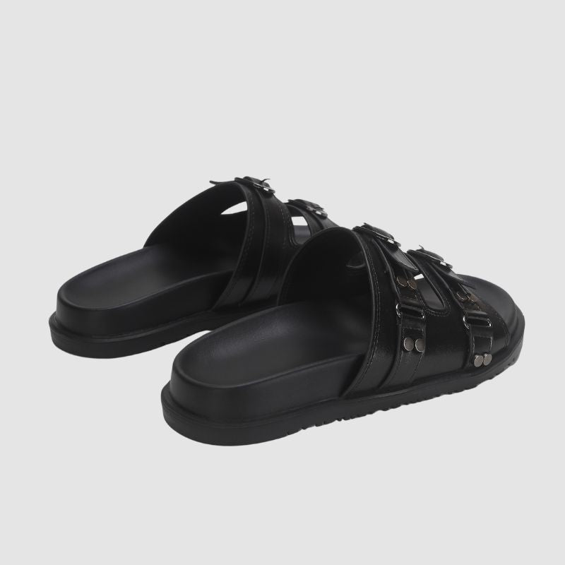 Solid Color Buckle Platform Slippers Black / EU:37:US Women's 6-6.5