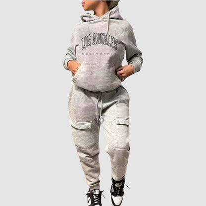 Letter Printed Hoodies & Cargo Pant Set Black / M