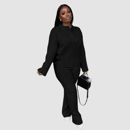 Solid Color Knitted Sweater Set White / 2XL