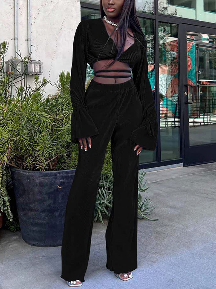 Tie Up Ruched Casual Set Pink / XL