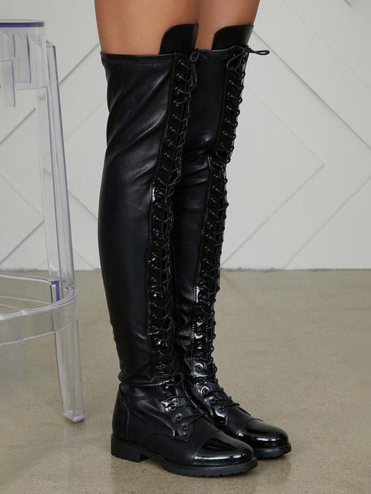 Lace Up PU Leather Boots Black / 5/5.5
