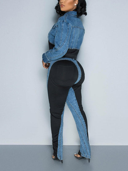 Color Contrast Denim Jacket & Jeans Jacket / XL