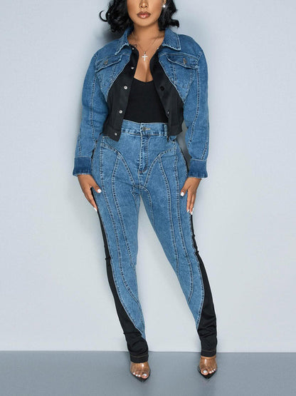 Color Contrast Denim Jacket & Jeans Jacket / S