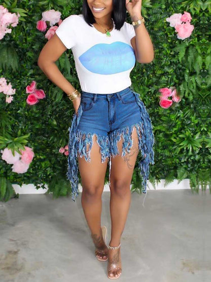 Denim Tassel Shorts Blue / M
