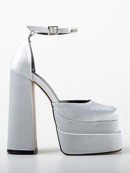 Rhinestone Decor Platform Heels Silver White / 7.5/8