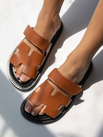 Velcro Strap Flat Sandals Olive Green / 10.5/11