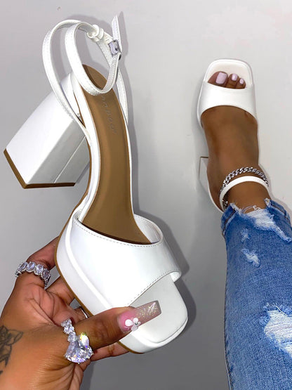 Leather Chunky Heel Sandals Apricot / 6
