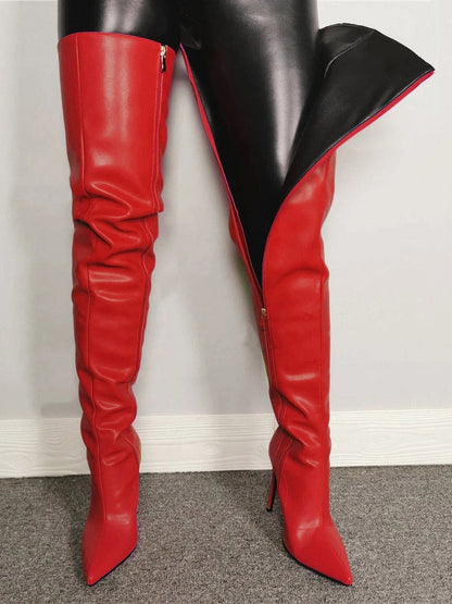 Full Zip Over The Knee Leather Boots Rose / 6.5/7