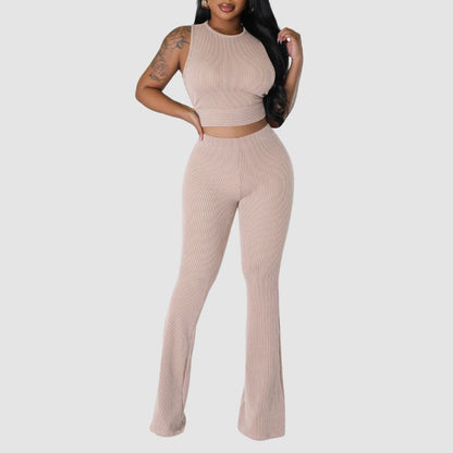 Solid Color Ribbed Knit Vest Set Orange / XL