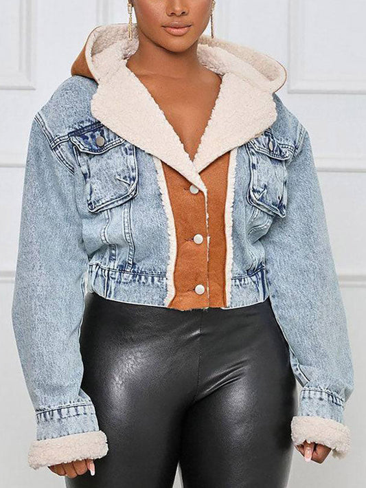 Hoodie Denim Faux Fur Jacket Blue / S