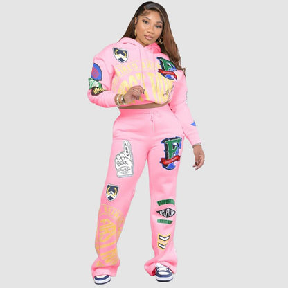 Pattern Printed Design Pant Set Apricot / M