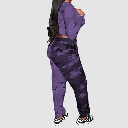 Camouflage Patchwork Design Pant Set Green / XL