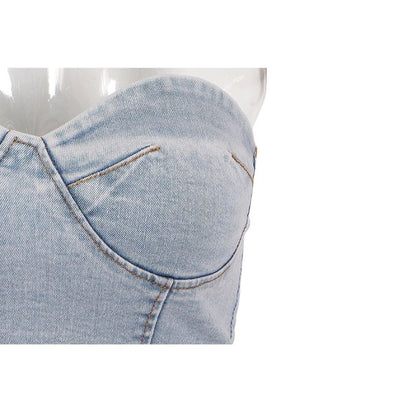 Denim Strapless Crop Top & Long Pant Set Blue / XL