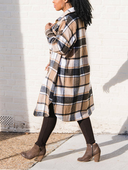 Flannel Pocket Plaid Cardigan Khaki / XL