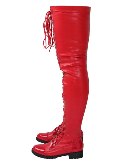 Lace Up PU Leather Boots Red / 10