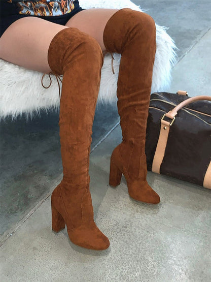Suede Tie Back Boots Brown / 5/5.5