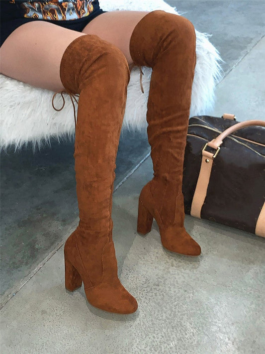 Suede Tie Back Boots Brown / 5/5.5