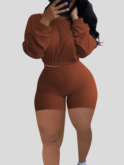 Ribbed Shorts Set Blue Gray / 2XL