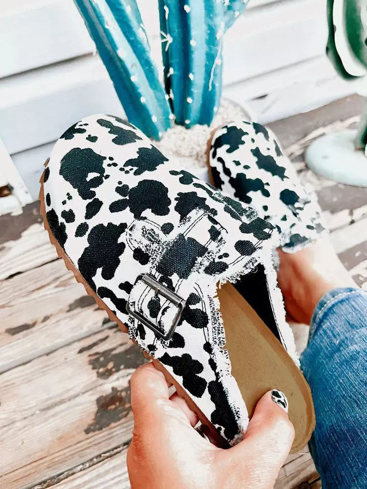 Cow Buckle Round Toe Slippers Cow / 5/5.5