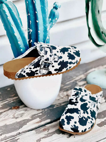 Cow Buckle Round Toe Slippers Cow / 6