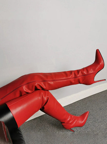 Full Zip Over The Knee Leather Boots Rose / 8.5