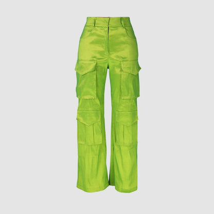 Solid Color Multi-Pocket High Waist Cargo Pants Green / 2XL