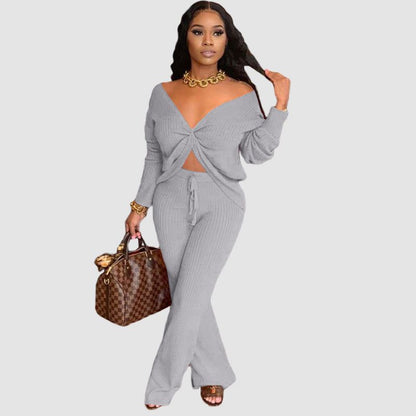 Thickened Ribbed Knit set Khaki / 2XL