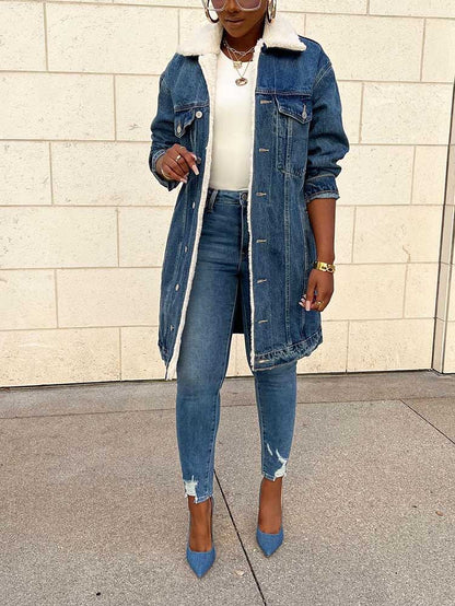 Fleece Lined Denim Coat Blue / M