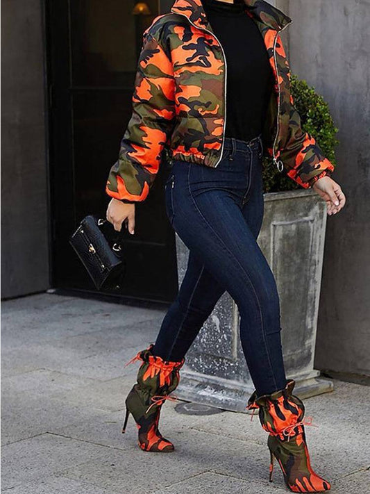 Camou Print Zip Up Jacket Orange / S