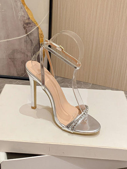 Rhinestone Ankle Strap Heels Silver / 7.5/8