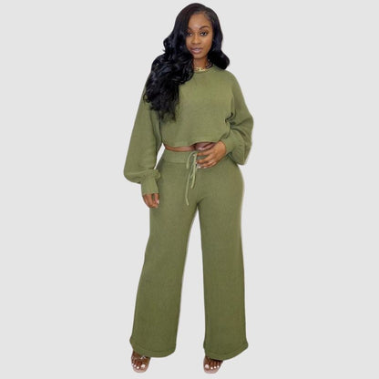 Simple Solid Color knit Set Green / S