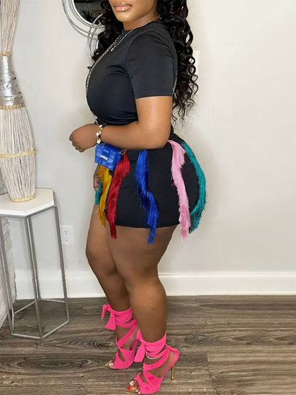 Colorful Fringe Shorts Set Black / M