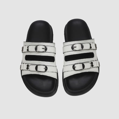 Solid Color Buckle Platform Slippers Black / EU:39:US Women's 8-8.5 Men's 5.5-6