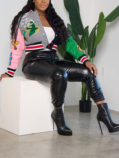 Bright Future Cropped Varsity Jacket Black Gray / XL