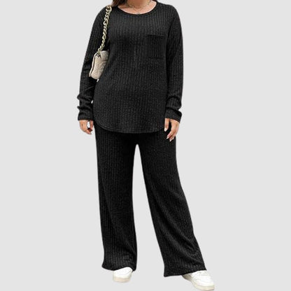 Plus Size Solid Color Knit Set Black / 5XL