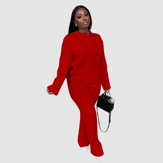 Solid Color Knitted Sweater Set White / S