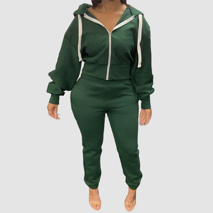 Solid Color Zip Hoodies Pant Set Grey / XL