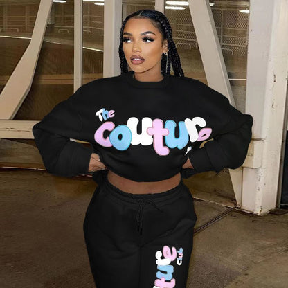 Letter Printed Design Sweatshirt Set White / M
