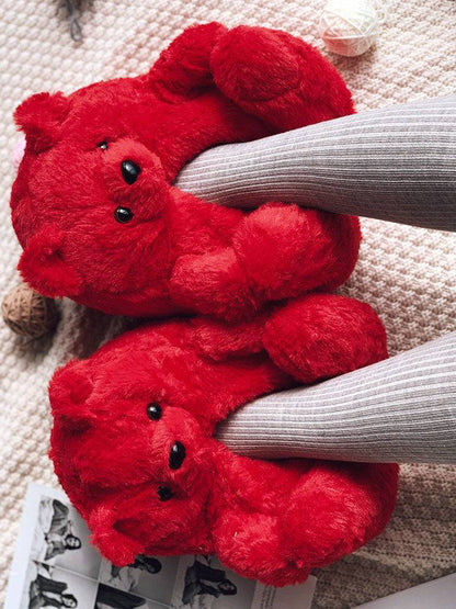 Fluffy Teddy Bear Slippers Multicolor