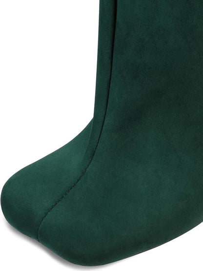 Suede Wide Calf Square Toe Boots Dark Green / 10