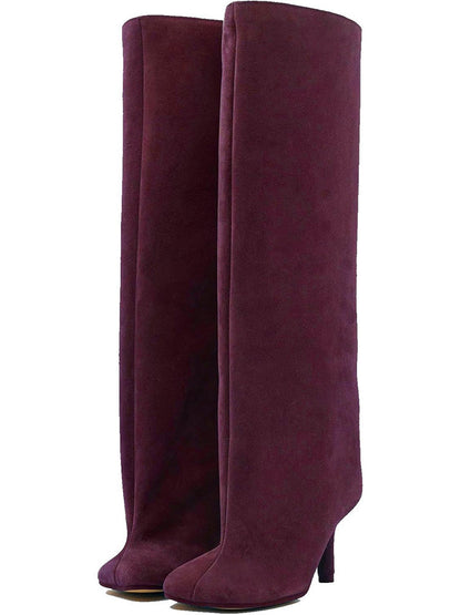 Suede Wide Calf Square Toe Boots Burgundy / 7.5/8